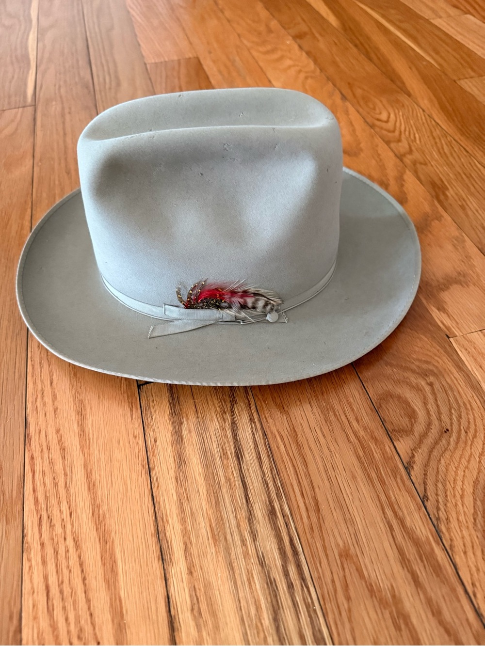 Light Gray Resistol felt hat with Feather Accent